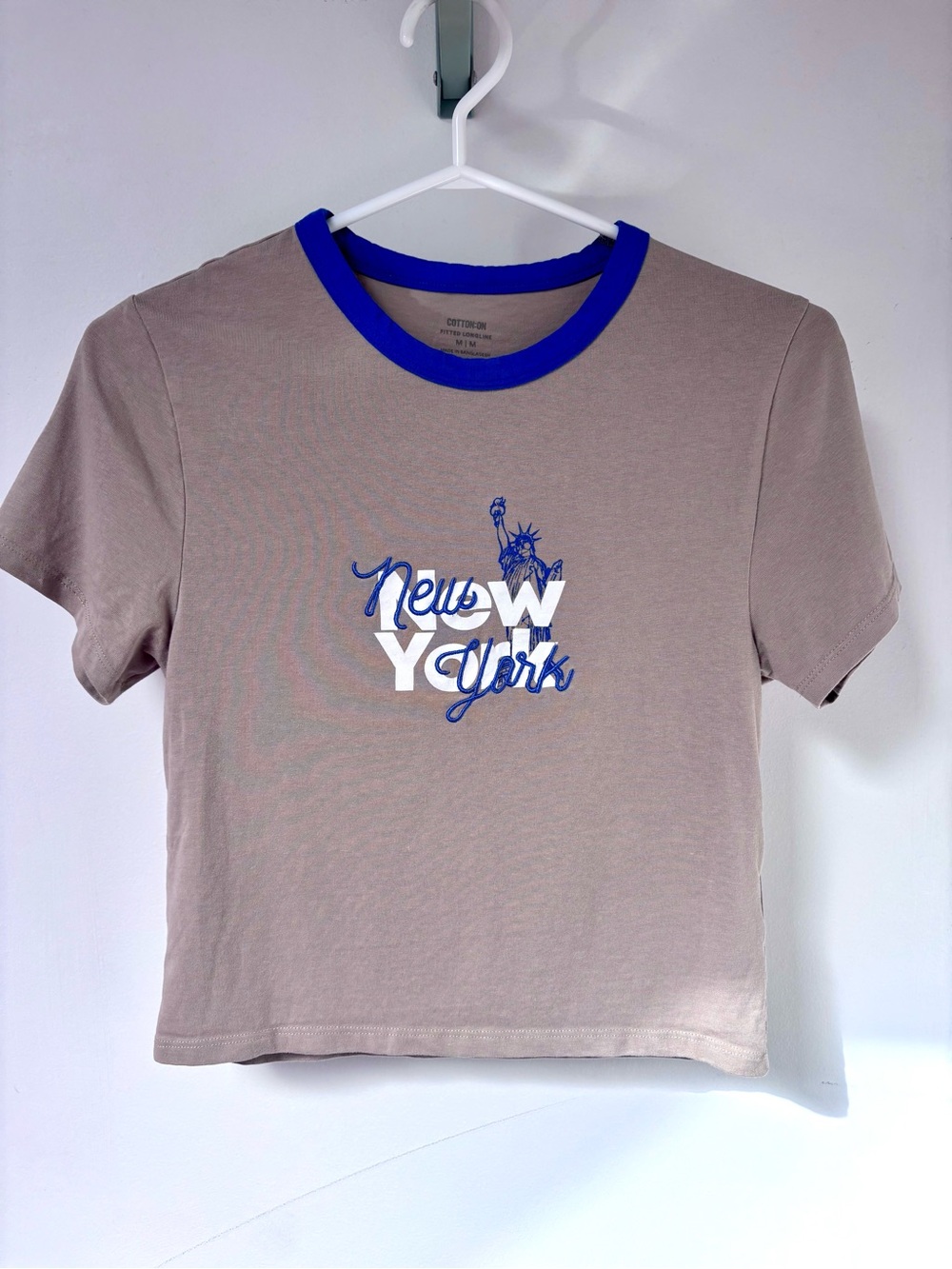 Cotton On Taupe Ringer Tee with Royal Blue Trim
